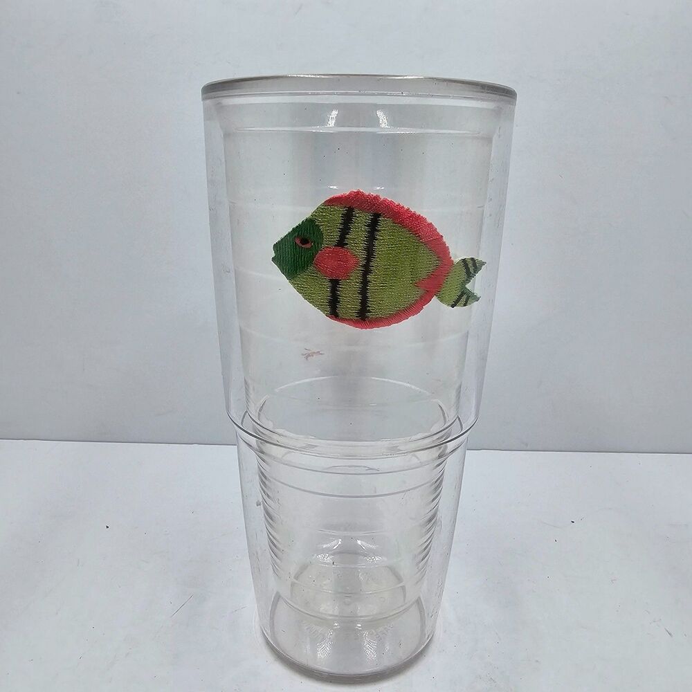 Tervis Tumbler Clear Plastic 24oz Insulated Cup Fish Embroidered Patch Beach
